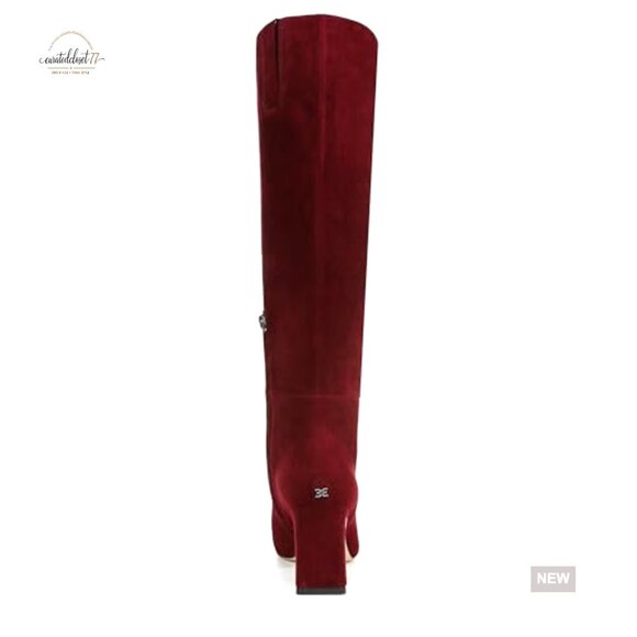 Knee High Leather Boots with Pointed Toe and Block Heel - Picture 3 of 7